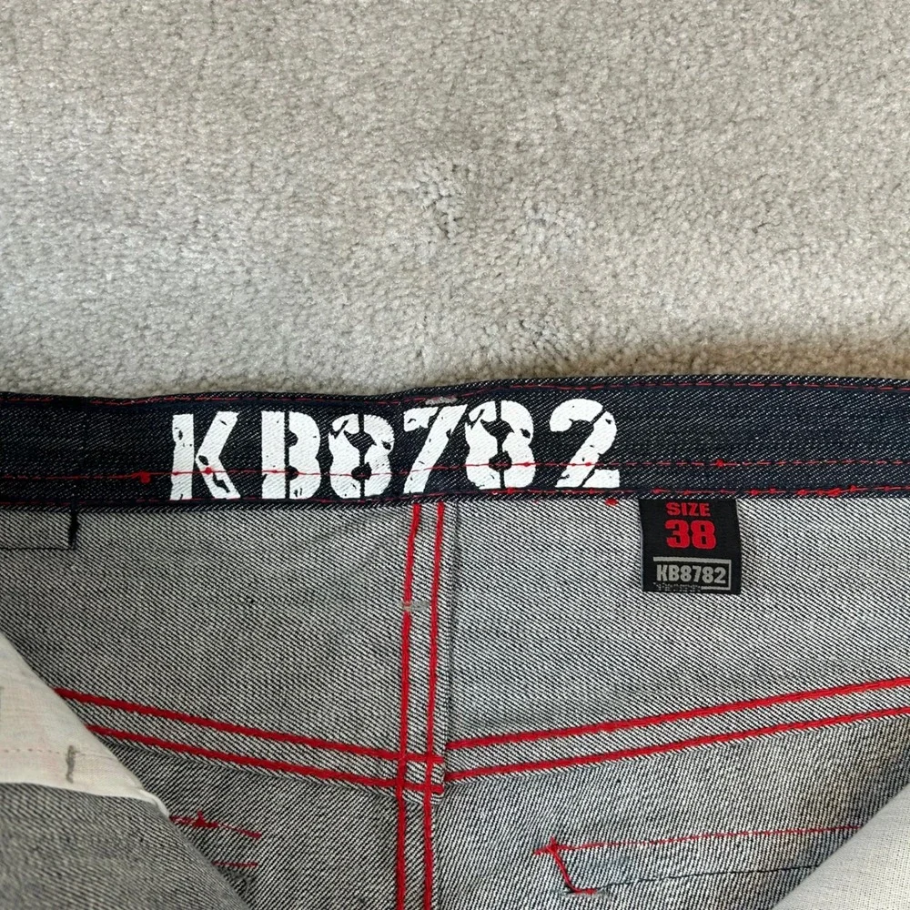 Vintage Y2K KB8782 Jeans Mens 38‎ Blue Red Grey Contrast Stitch Straight Leg NWT